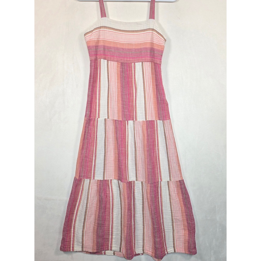 Faherty Sarah Tiered Maxi Dress Womens M Pink Coastal Boho Festival Oia Stripe - Picture 8 of 16